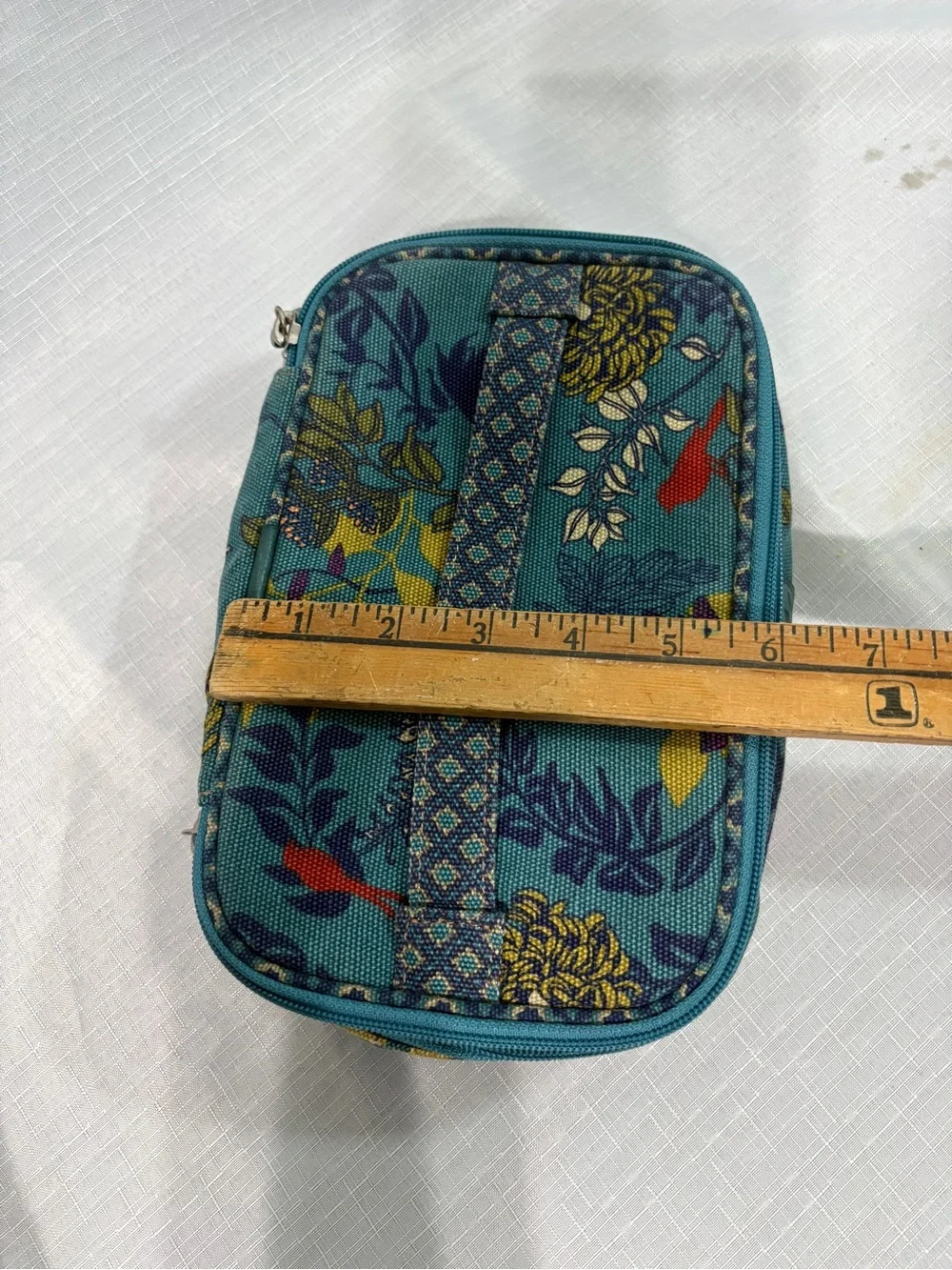 Fossil Teal Floral Zip Cosmetic Case